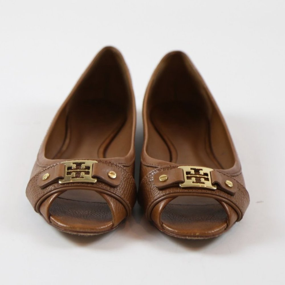 Tory Burch Brown Leather peep toe flats